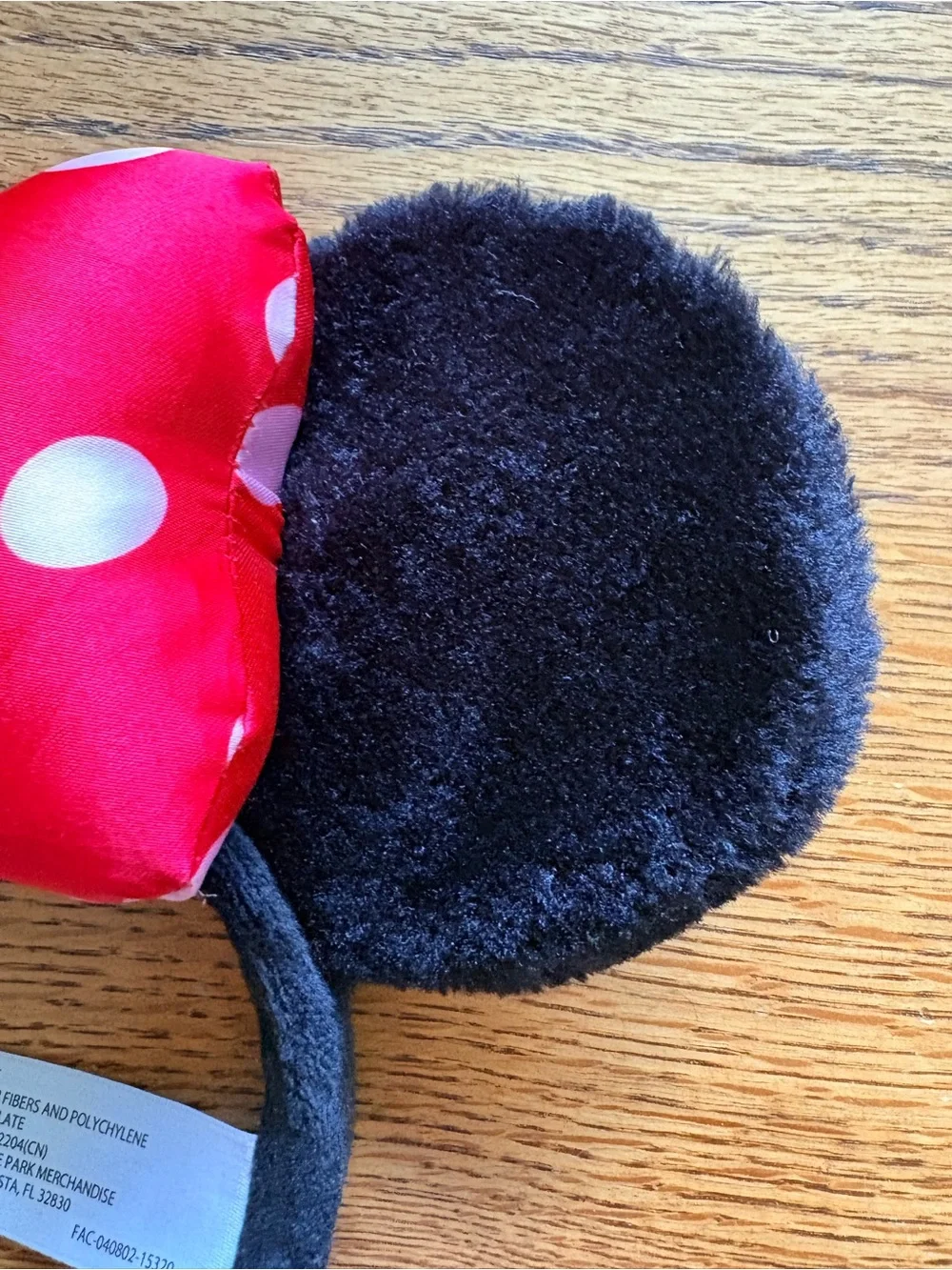 Disney Parks Black Plush Minnie Mouse Ears Headband with Red Polka Dot Bow